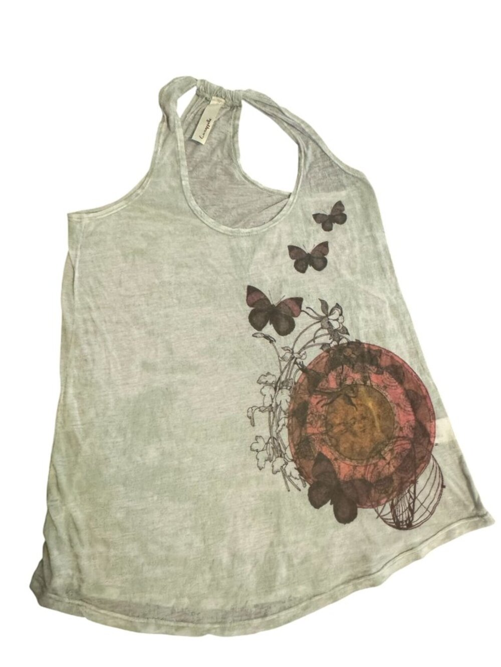 Butterfly Print Sleeveless Tank Top XS 50% Cotton 50% Polyester